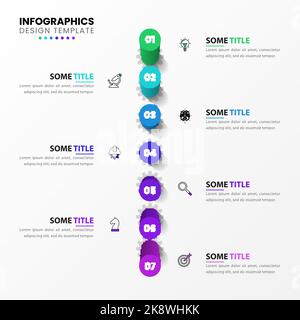 Infographic design template. Timeline concept with 7 steps. Can be used for workflow layout, diagram, banner, webdesign. Vector illustration Stock Vector
