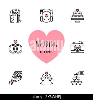Set of Wedding icons. Line style. Vector illustration Stock Vector