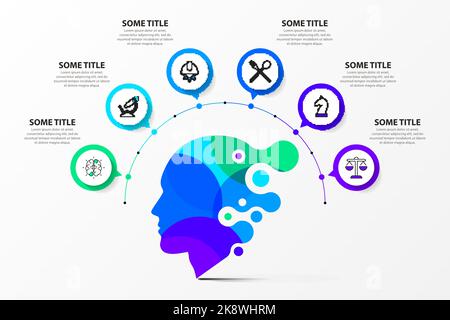 Infographic template with 6 options or steps. Creative mind. Can be used for workflow layout, diagram, banner, webdesign. Vector illustration Stock Vector