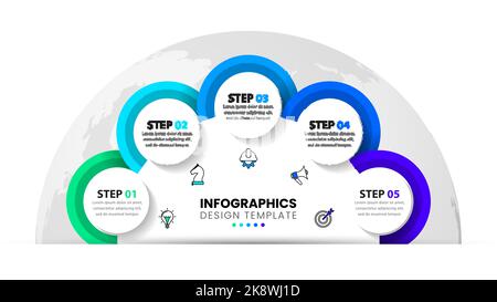 Infographic template with icons and 5 options or steps. Planet. Can be used for workflow layout, diagram, banner, webdesign. Vector illustration Stock Vector