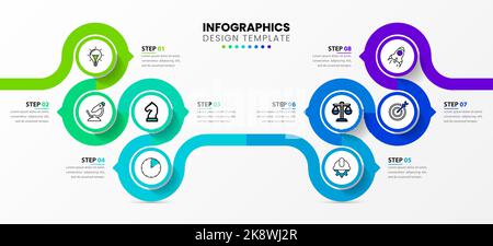 Infographic design template. Creative concept with 8 steps. Can be used for workflow layout, diagram, banner, webdesign. Vector illustration Stock Vector