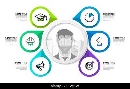 Infographic design template. Creative concept with 6 steps. Can be used for workflow layout, diagram, banner, webdesign. Vector illustration Stock Vector