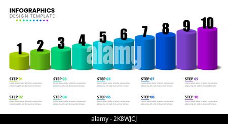 Infographic design template. Creative concept with 10 steps. Can be used for workflow layout, diagram, banner, webdesign. Vector illustration Stock Vector