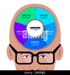 Infographic template with 5 options or steps. Brain. Can be used for workflow layout, diagram, banner, webdesign. Vector illustration Stock Vector