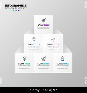 Infographic template with icons and 6 options or steps. Pyramid. Can be used for workflow layout, diagram, banner, webdesign. Vector illustration Stock Vector