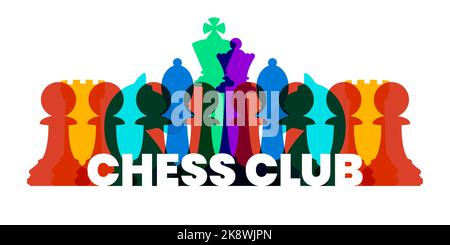 Chess club with text and colorful transparent pieces. Vector Stock Vector