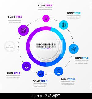 Infographic template with icons and 7 options or steps. Pie. Can be used for workflow layout, diagram, banner, webdesign. Vector illustration Stock Vector