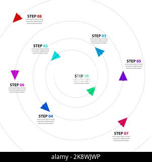 Infographic template with 8 options or steps. Spiral. Can be used for workflow layout, diagram, banner, webdesign. Vector illustration Stock Vector
