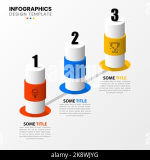 Infographic template with icons and 3 options or steps. Isometric column. Can be used for workflow layout, diagram, banner, webdesign. Vector illustra Stock Vector
