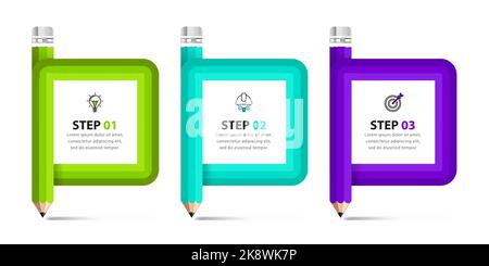 Infographic template with icons and 3 options or steps. Pencil. Can be used for workflow layout, diagram, banner, webdesign. Vector illustration Stock Vector
