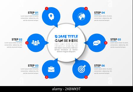 Infographic template with icons and 6 options or steps. Can be used for workflow layout, diagram, banner, webdesign. Vector illustration Stock Vector