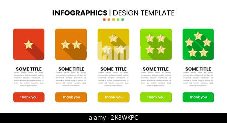 Infographic template with 5 options or steps. Rating system. Can be used for workflow layout, diagram, banner, webdesign. Vector illustration Stock Vector