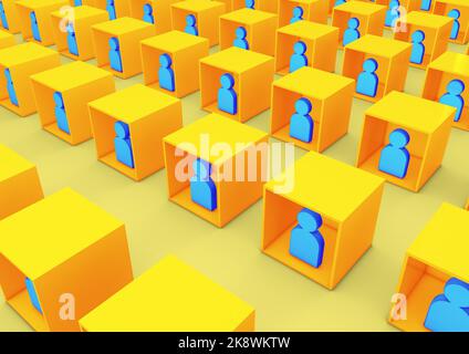 3D illustration of various collaborators or students teaming inside boxes as people icons Stock Photo