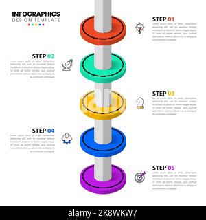 Infographic template with icons and 5 options or steps. Can be used for workflow layout, diagram, banner, webdesign. Vector illustration Stock Vector