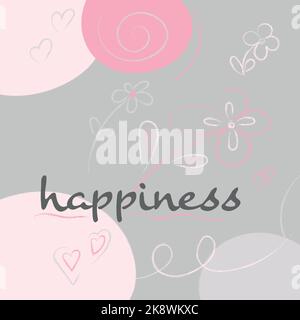 cute postcard gray with pink, pencil, happiness Stock Vector