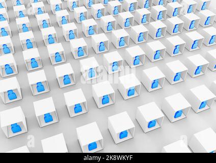 3D illustration of various collaborators or students teaming inside boxes as people icons Stock Photo