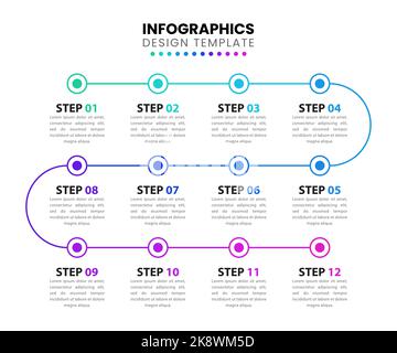 Infographic template with 12 options or steps. Timeline. Can be used for workflow layout, diagram, banner, webdesign. Vector illustration Stock Vector