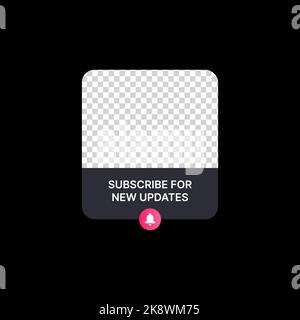 Subscribe For New Updates Notification Illustration. Social Media UI Concept on Black Background. Empty Space to Add Photo or Image. Editable Title or Text with Round Pink Bell Icon. Web Element for Mobile Applications. Vector illustration Stock Vector