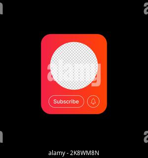 User Profile Banner Illustration. Social Media UI Concept. Empty Circle for Adding Profile Icon with Subscribe and Notifications Bell Buttons on Gradient Pink Orange Background. Web Element for Mobile App. Vector illustration Stock Vector