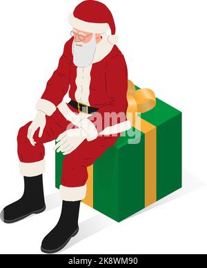 Santa Claus, with red dress and boots, isometric vector illustration. Stock Vector