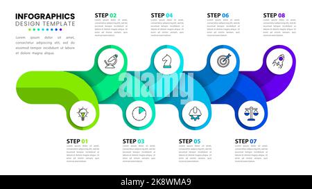 Infographic template with icons and 8 options or steps. Can be used for workflow layout, diagram, banner, webdesign. Vector illustration Stock Vector