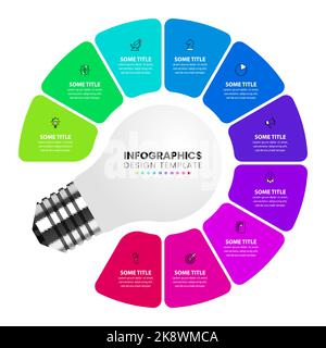 Infographic template with icons and 10 options or steps. Bulb. Can be used for workflow layout, diagram, banner, webdesign. Vector illustration Stock Vector
