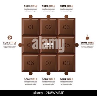 Infographic template with icons and 8 options or steps. Chocolate. Can be used for workflow layout, diagram, banner, webdesign. Vector illustration Stock Vector