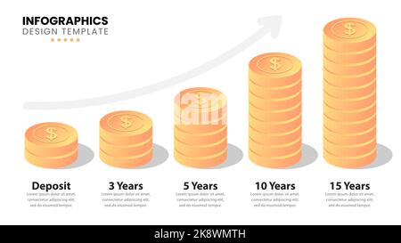 Infographic design template. Investment concept with 5 steps. Can be used for workflow layout, diagram, banner, webdesign. Vector illustration Stock Vector