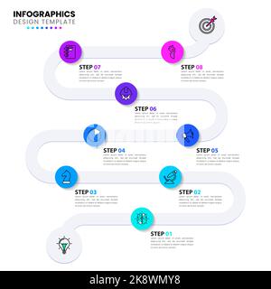 Infographic template with icons and 8 options or steps. Timeline. Can be used for workflow layout, diagram, banner, webdesign. Vector illustration Stock Vector