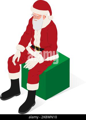 Santa Claus, with red dress and boots, isometric vector illustration. Stock Vector
