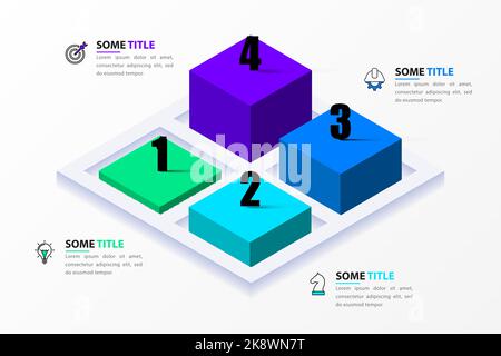 Infographic template with icons and 4 options or steps. Isometric. Can be used for workflow layout, diagram, banner, webdesign. Vector illustration Stock Vector