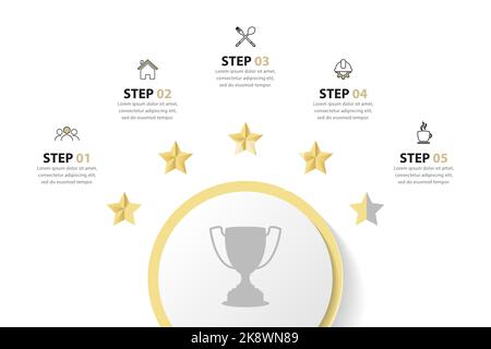Infographic template with icons and 5 options or steps. Trophy. Can be used for workflow layout, diagram, banner, webdesign. Vector illustration Stock Vector