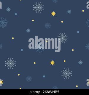 Seamless pattern with snowflakes. Christmas gift wrapping paper. Snow blue background. Stock Photo