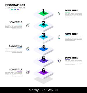 Infographic template with icons and 6 options or steps. Stairs. Can be used for workflow layout, diagram, banner, webdesign. Vector illustration Stock Vector