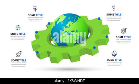 Infographic template with icons and 6 options or steps. Earth. Can be used for workflow layout, diagram, banner, webdesign. Vector illustration Stock Vector