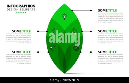 Infographic template with icons and 5 options or steps. Green leaf. Can be used for workflow layout, diagram, banner, webdesign. Vector illustration Stock Vector