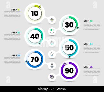 Infographic template with icons and 6 options or steps. Can be used for workflow layout, diagram, banner, webdesign. Vector illustration Stock Vector