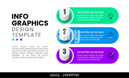 Infographic template with icons and 3 options or steps. Buttons. Can be used for workflow layout, diagram, banner, webdesign. Vector illustration Stock Vector