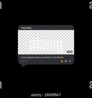 Video Blog Notification Banner Vector Illustration. Social Media UI Concept. Empty Space for Adding Photo or Image. Editable Blog Name and Title with Number of Views. Added to Favorites, Save and Share Buttons. Web Element for Mobile Applications Stock Vector