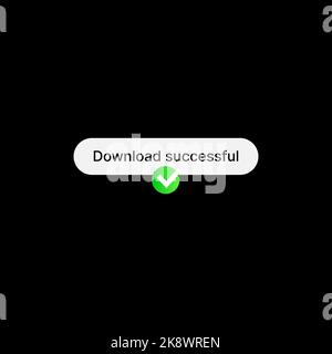 Download Successful Notification Banner Illustration. Social Media UI Concept on Black Background. Editable Text with Green Check Mark Icon. Web Element for Mobile Applications. Vector illustration Stock Vector