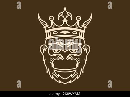 Vintage art illustration design of a apes head wearing crown Stock Vector