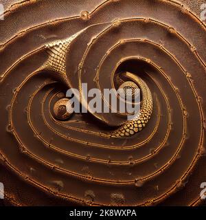 Fractal geometric shape with detailed structure, an illustration of the pattern complexity with infinite depth and complexity. A chocolate swirl. Stock Photo