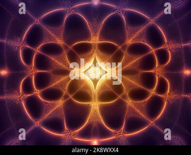 Fractal geometric shape with detailed structure, an illustration of the pattern complexity with infinite depth and complexity. An orange mandala. Stock Photo