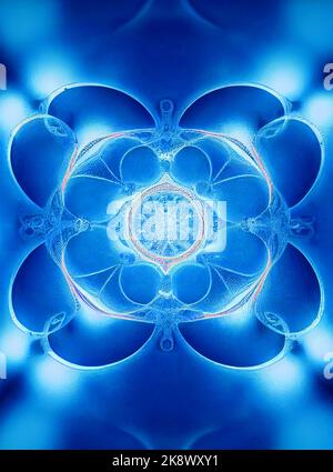 Fractal geometric shape with detailed structure, an illustration of the pattern complexity with infinite depth and complexity. An electric blue mandal Stock Photo