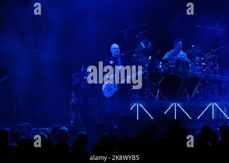 Toronto, Canada. 24/10/2022, Billy Corgan of Smashing Pumpkins performs on stage wearing dark eye makeup and a Freemason crest on his cloak Stock Photo