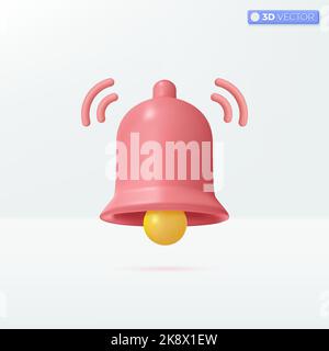 Notification message bell icon symbols. internet message, receive email, sms concept. 3D vector isolated illustration design. Cartoon pastel  style. Y Stock Vector