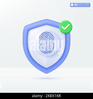 Guard Fingerprint icon symbol. scan biometric identity authorized and business security concept. 3D vector isolated illustration design. Cartoon paste Stock Vector
