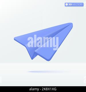 Blue paper airplane icon symbols. online social, event, education, learning, creative vision concept. 3D vector isolated illustration design. Cartoon Stock Vector