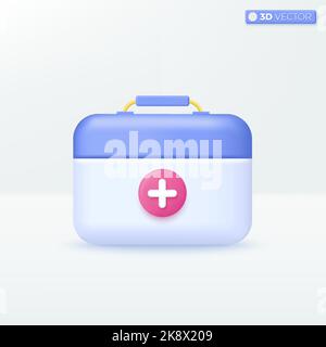 Medical box with cross icon symbols. Emergency, pharmacy, Healthcare, medicine first aid kit concept. 3D vector isolated illustration design. Cartoon Stock Vector