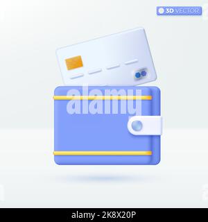 Platinum credit card and wallet icon symbols. payments, online banking, money transfers concept. 3D vector isolated illustration design. Cartoon paste Stock Vector
